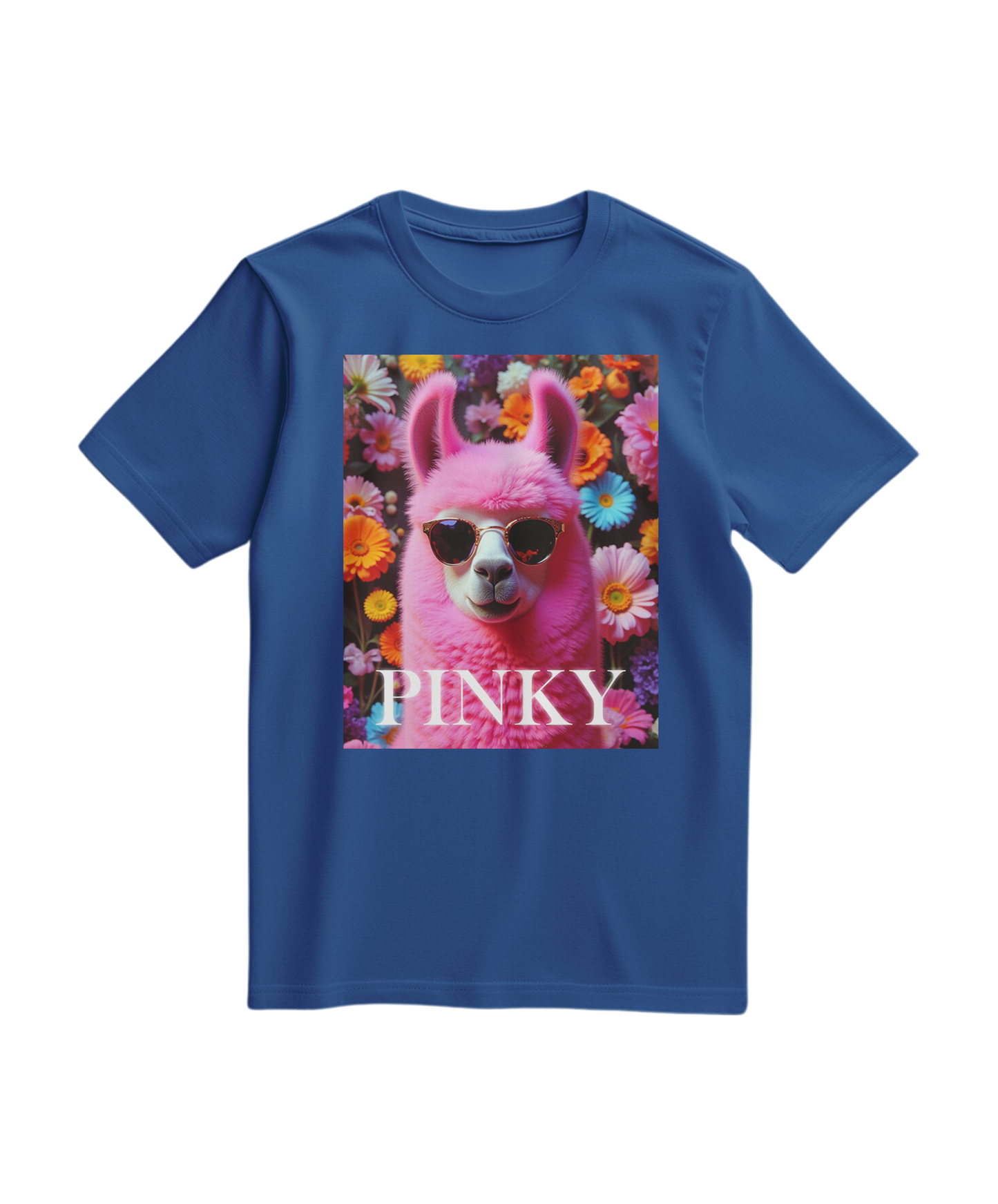 Camiseta rosa com estampa de lhama em estilo divertido, da marca Camalestore, vista frontal.