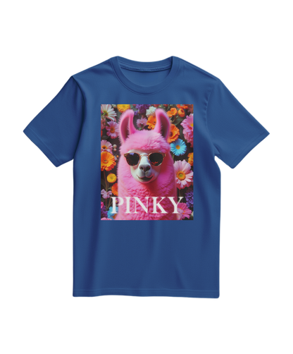 Camiseta rosa com estampa de lhama em estilo divertido, da marca Camalestore, vista frontal.