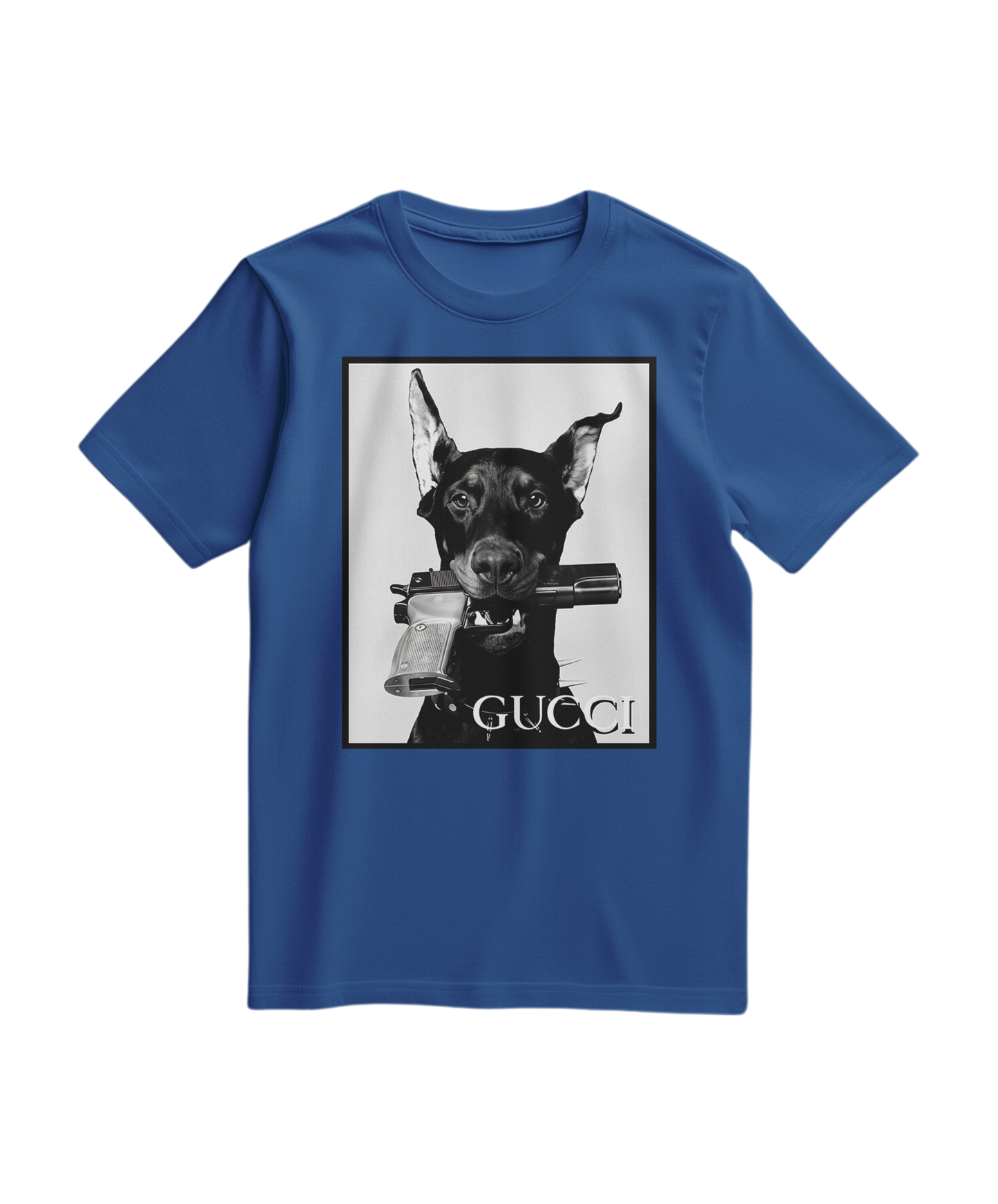 Camalestore camiseta Dog Amunition azul royal com estampa de cachorro, tecido confortável e corte casual.