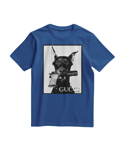 Camalestore camiseta Dog Amunition azul royal com estampa de cachorro, tecido confortável e corte casual.