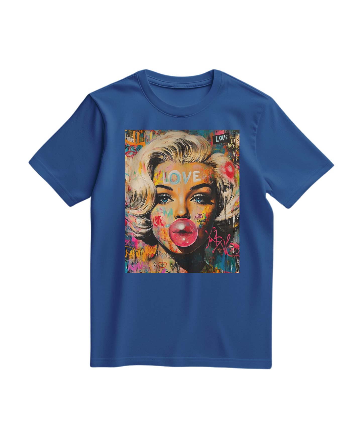 Camiseta Marilyn Pop Rebel da Camalestore em azul royal, com estampa artística e estilo casual.