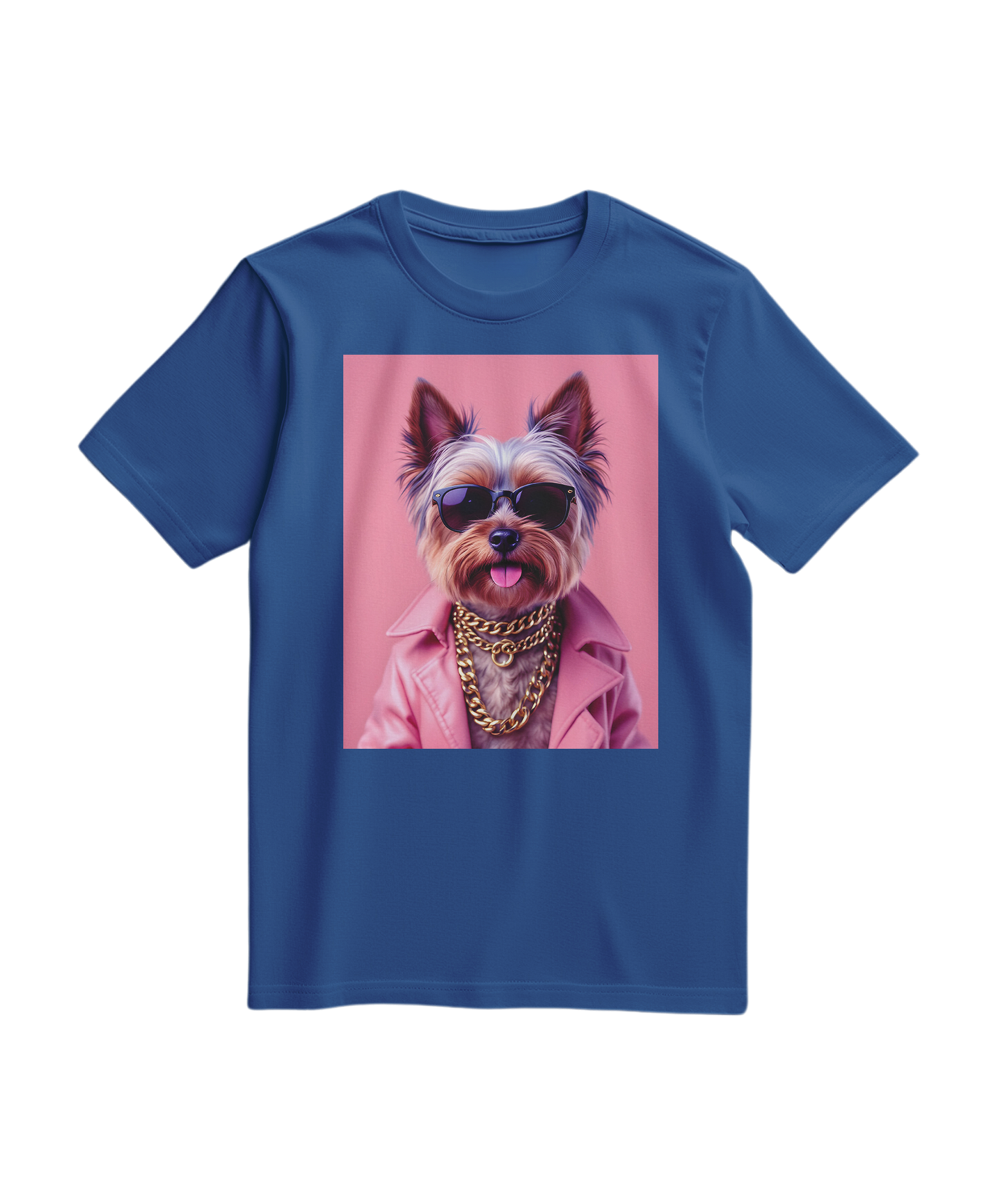 Camalestore camiseta azul royal com estampa de Yorkie Street Icon, camiseta casual de algodão para homens e mulheres.