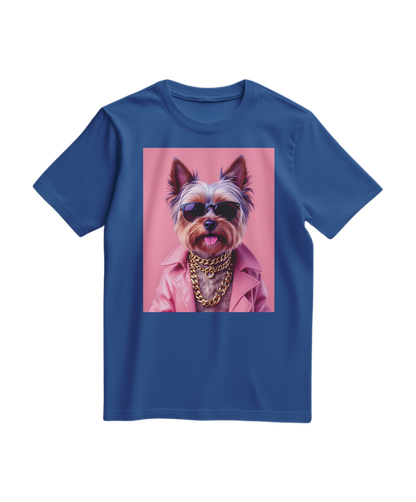 Camalestore camiseta azul royal com estampa de Yorkie Street Icon, camiseta casual de algodão para homens e mulheres.