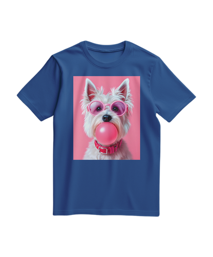 Camalestore camiseta Bubble Terrier azul royal com estampa de cachorro, tecido confortável e design casual.