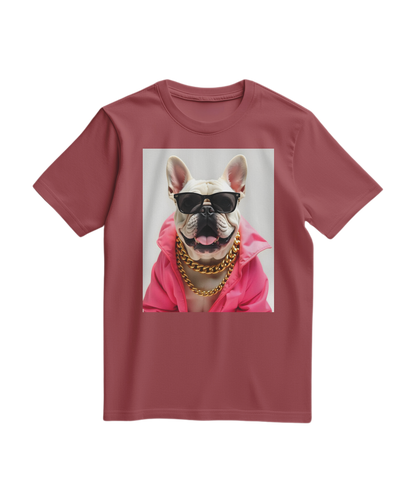 Camiseta Bulldog Azure Pop da Camalestore, com estampa de bulldog azul, tecido confortável e design casual, vista frontal.