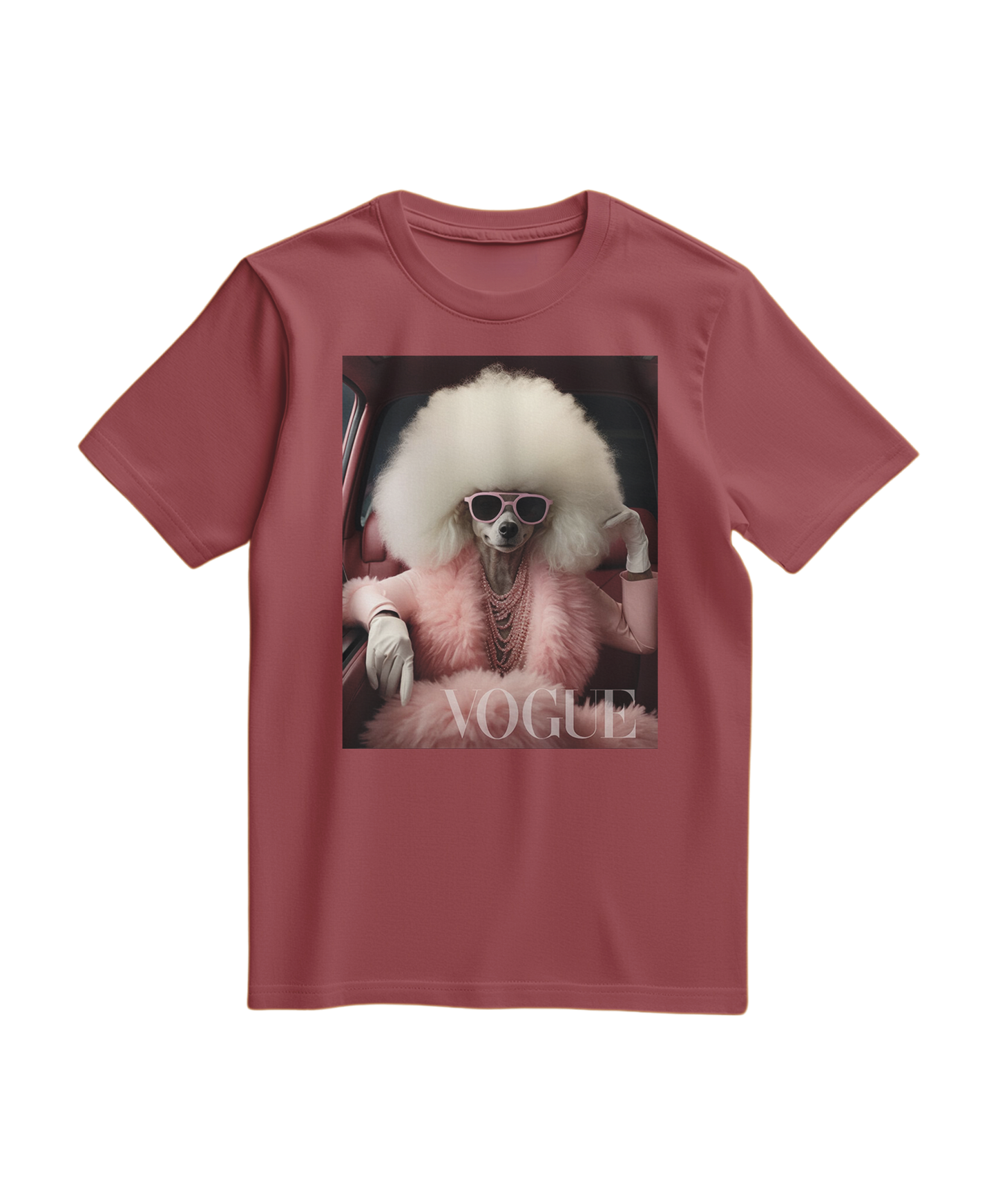 Camalestore T-shirt Poodle Glam em terracota com estampa de poodle estilizado, tecido confortável e corte moderno.