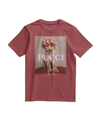 Camiseta Poo Glam da Camalestore em tom terracota, com estampa moderna e confortável, vista frontal