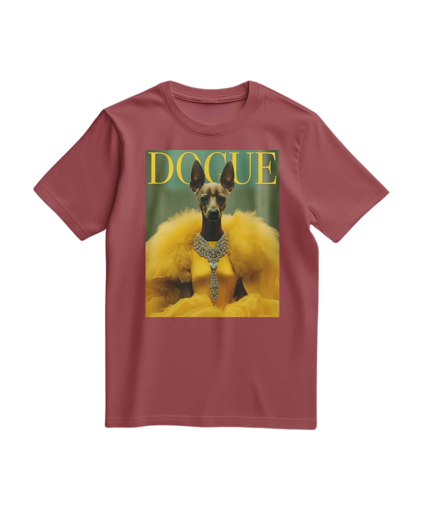 Camiseta Dogue Majestic em tom terracota, camiseta casual de algodão com estampa de cachorro, para uso diário.