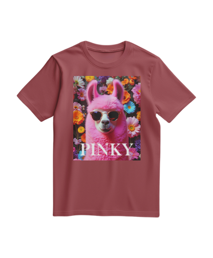 Camiseta rosa Llama Studio da Camalestore, com estampa de lama, vista de frente sobre fundo neutro.