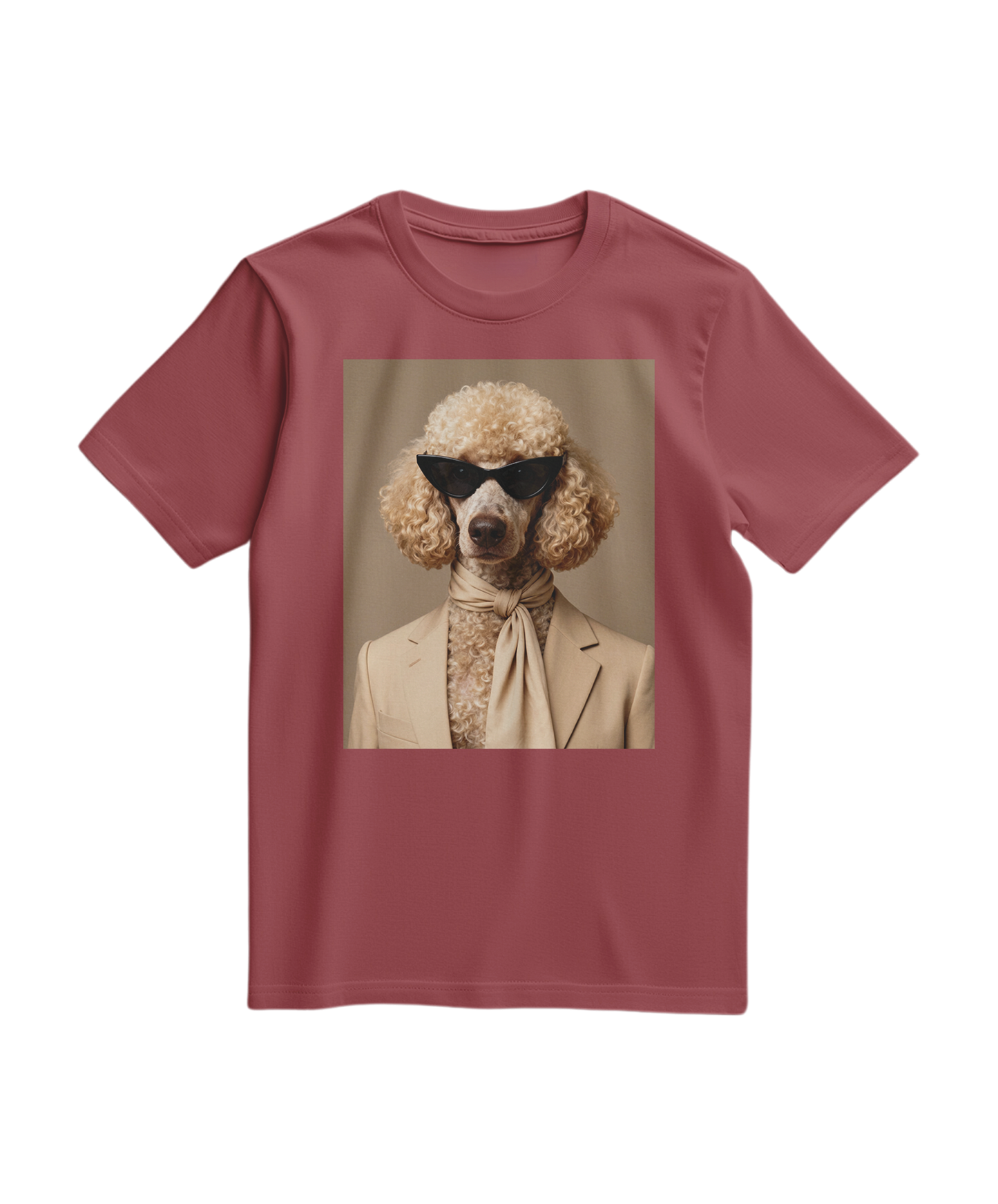 Camiseta Poodle Tailor da Camalestore em tom terracota, com estampa de poodle e design casual.