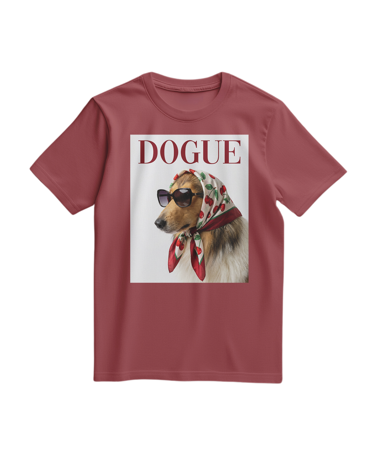 T-shirt vintage Dogue Muse em tom terracota, com design retrô de cão, fabricada pela Camalestore.