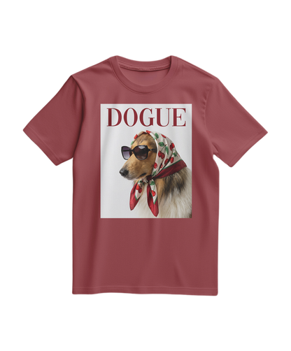 T-shirt vintage Dogue Muse em tom terracota, com design retrô de cão, fabricada pela Camalestore.