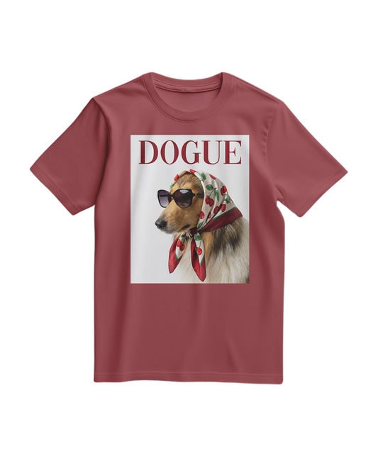 T-shirt vintage Dogue Muse em tom terracota, com design retrô de cão, fabricada pela Camalestore.