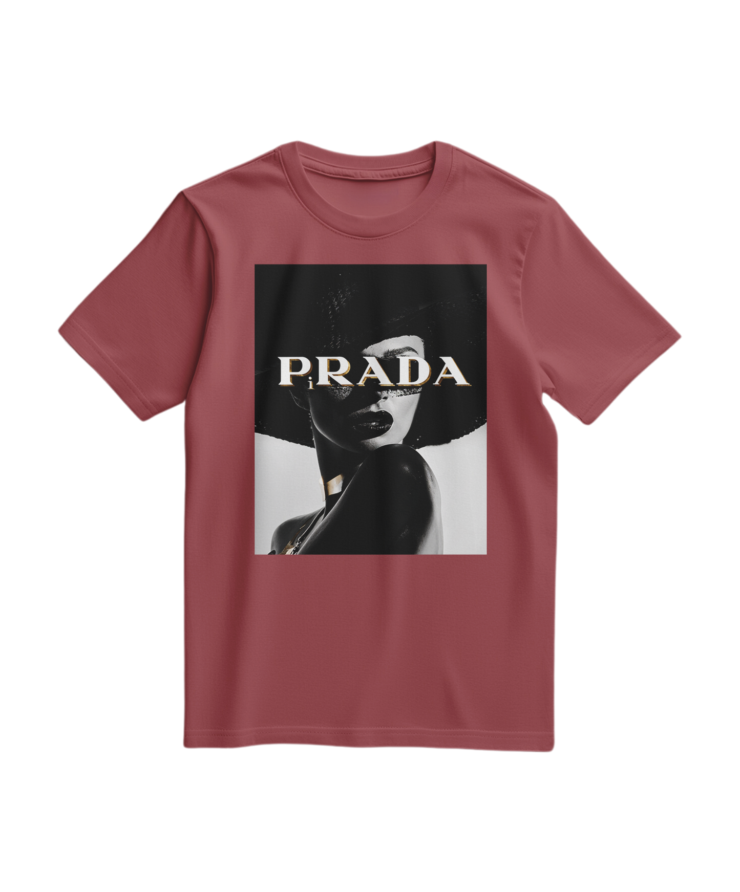 Camiseta Shadow Couture Muse da Camalestore em tom teracota, com design moderno e corte confortável, vista frontal.