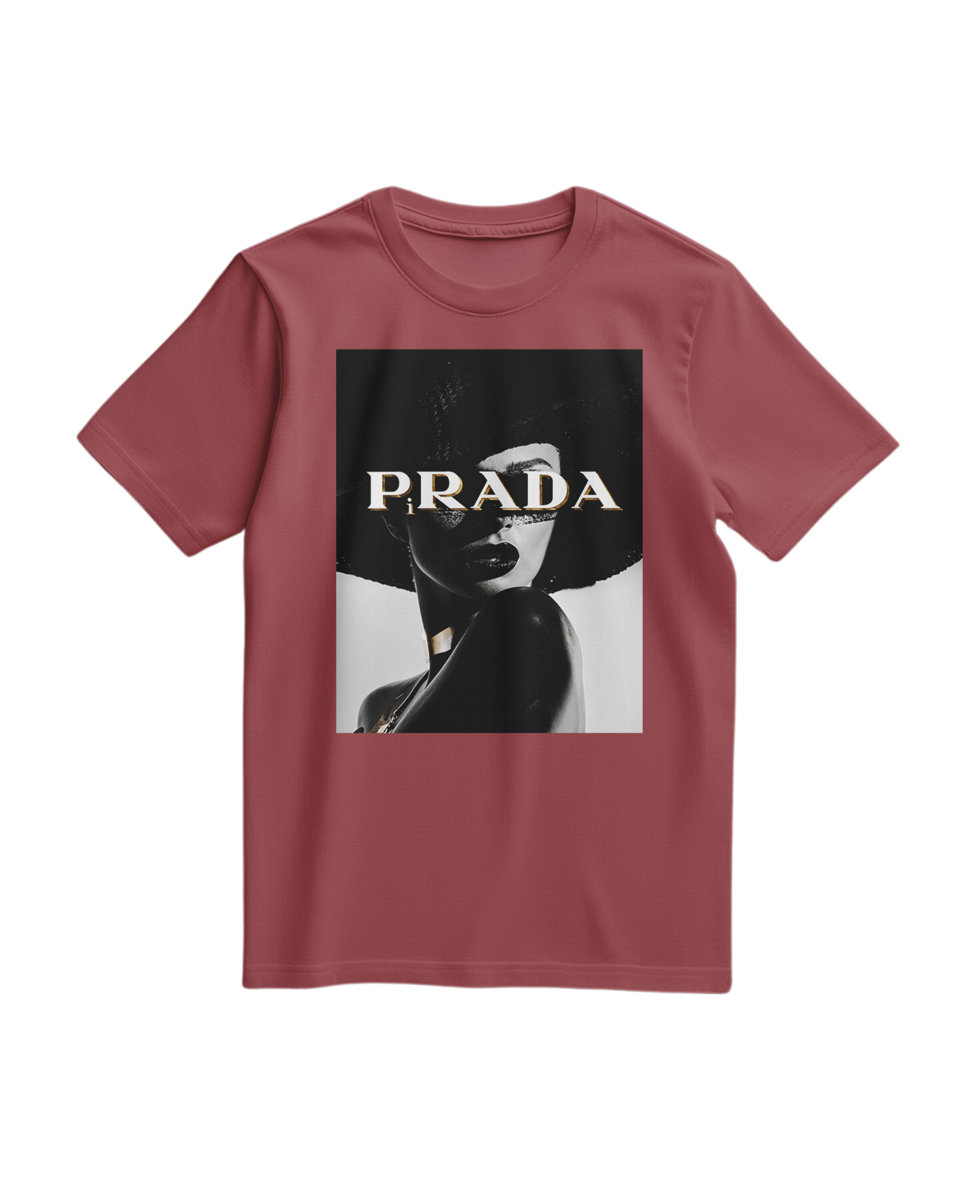 Camiseta Shadow Couture Muse da Camalestore em tom teracota, com design moderno e corte confortável, vista frontal.