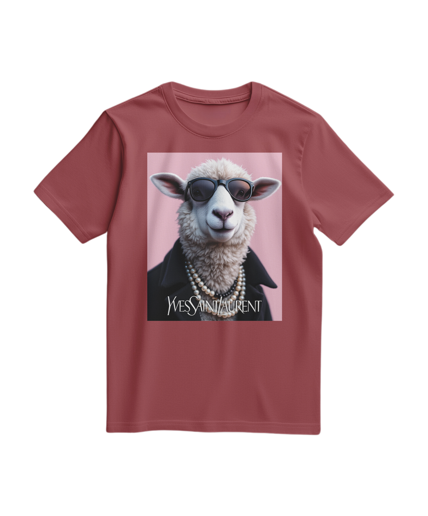 Camiseta terracota da Camalestore com ícone de ovelha de pérola, design simples e confortável para uso casual.