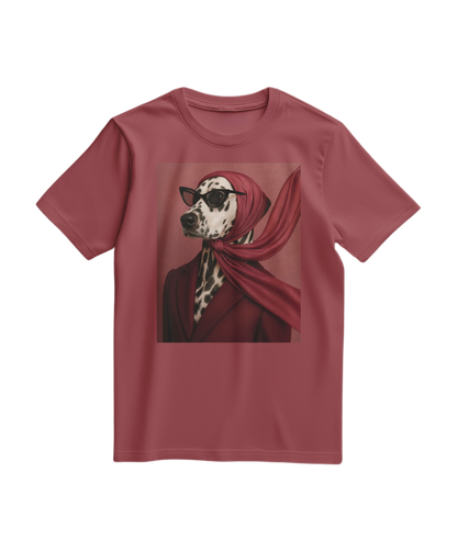 Camiseta Spot Luxe da Camalestore em tom terracota, com estampa de pontos pretos e corte confortável.