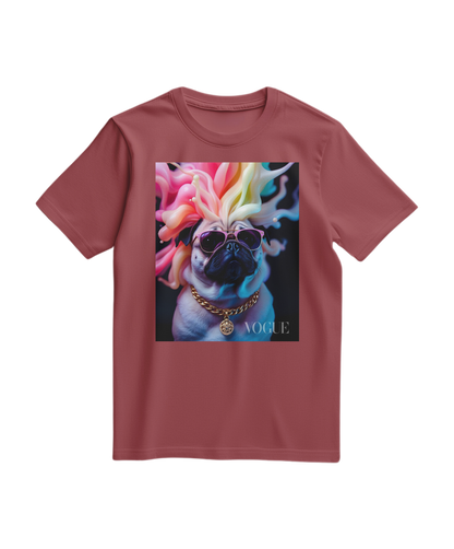 Camiseta Pug Chromatic Elite da Camalestore, t-shirt terracota com estampa de pug colorido, tecido confortável e estilo casual.