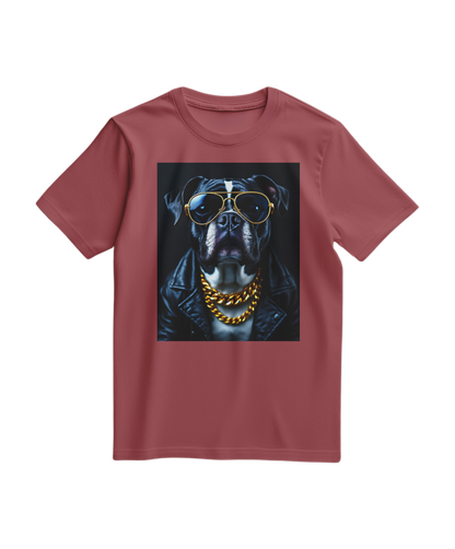 T-shirt Golden Rocker da Camalestore em tom terracota, com design moderno e confortável, mais detalhes visíveis na imagem.