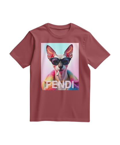 Camiseta Sphynx Prism da Camalestore, T-shirt terracota com design moderno, tecido confortável e detalhes visuais na imagem.