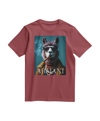 T-shirt terracota Dapper Llama da Camalestore com estampa de lama elegante e confortável, tecido macio e design moderno.