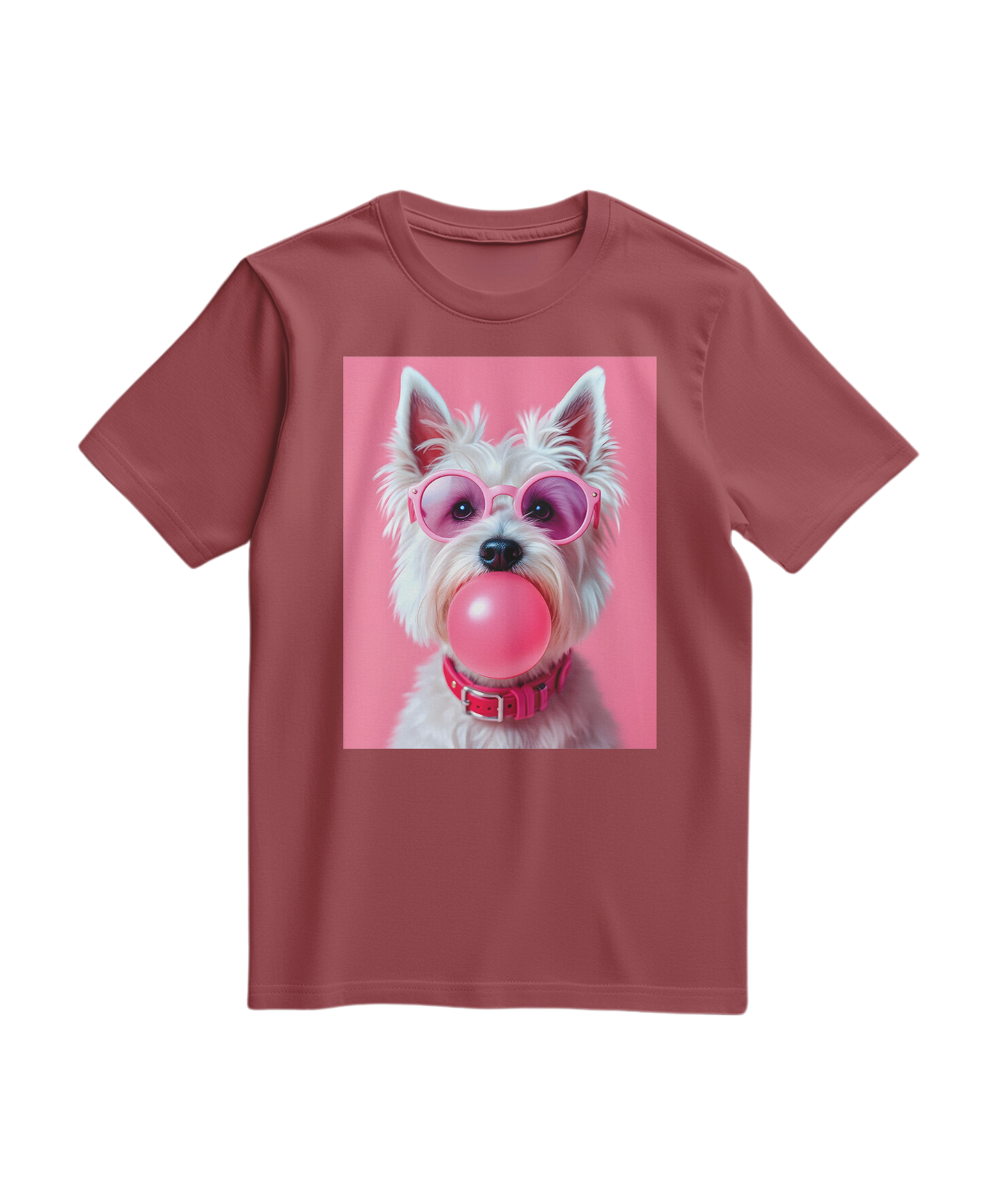 Camalestore camiseta Bubble Terrier em tom terracota, com estampa de cachorro terrier, frente visível na imagem.