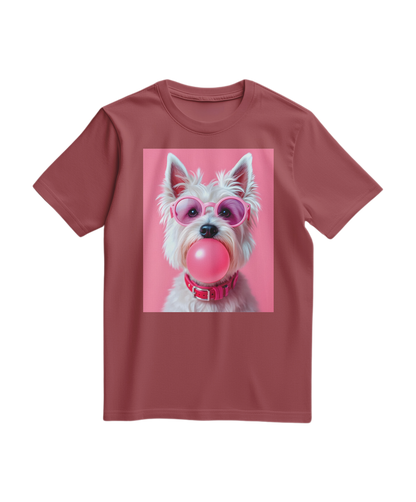 Camalestore camiseta Bubble Terrier em tom terracota, com estampa de cachorro terrier, frente visível na imagem.