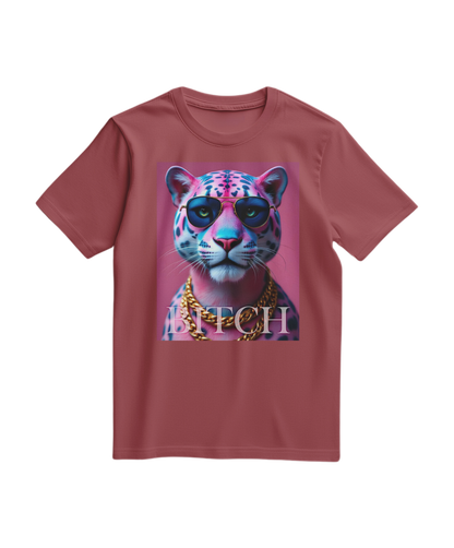 T-shirt Neon Jungle Boss da Camalestore em tom terracota com design colorido de selva e letras destacadas, visual na frente.