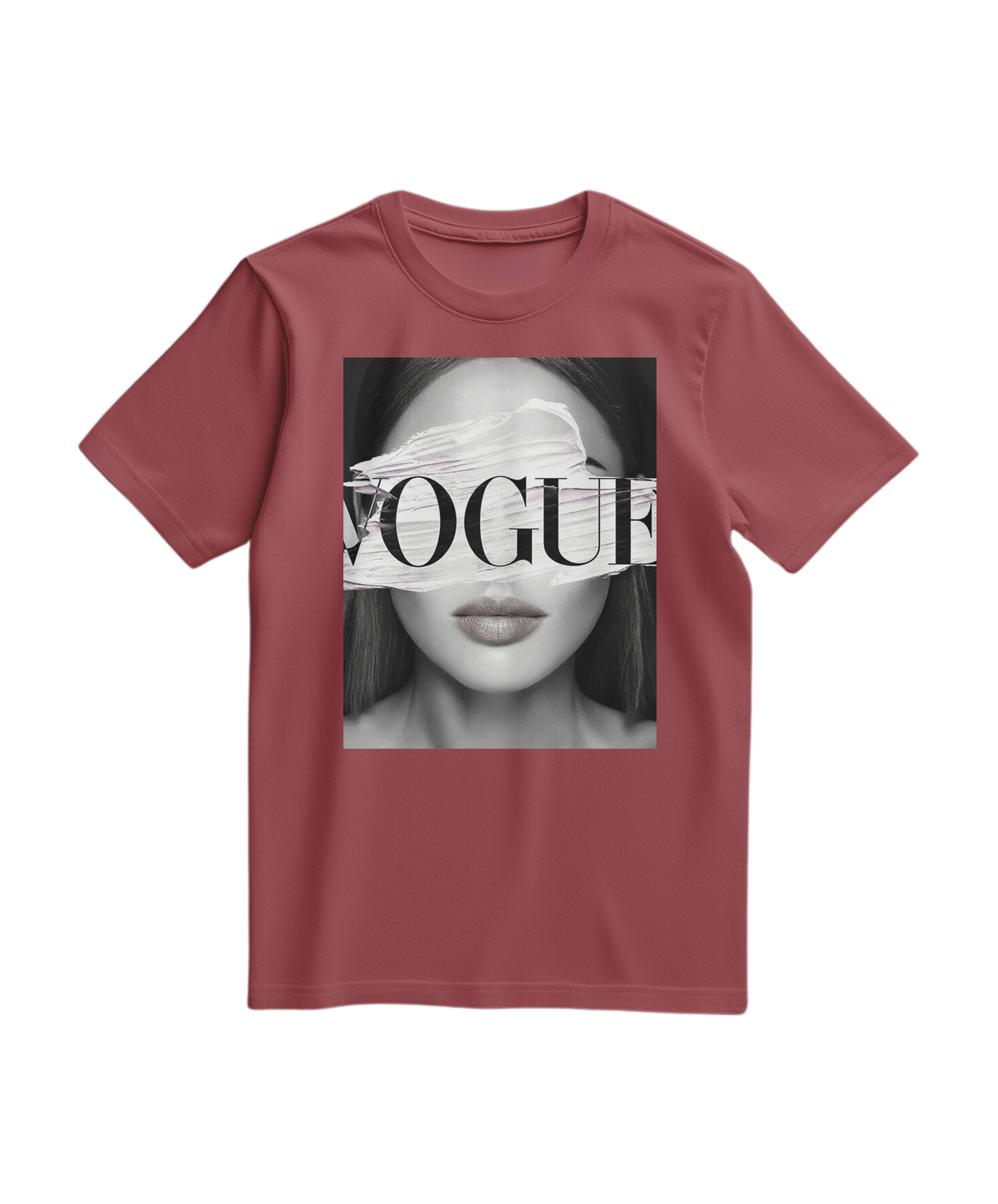 Camiseta V Eyes da Camalestore em tom terracota, com estampa de olhos na frente, feita de algodão confortável.