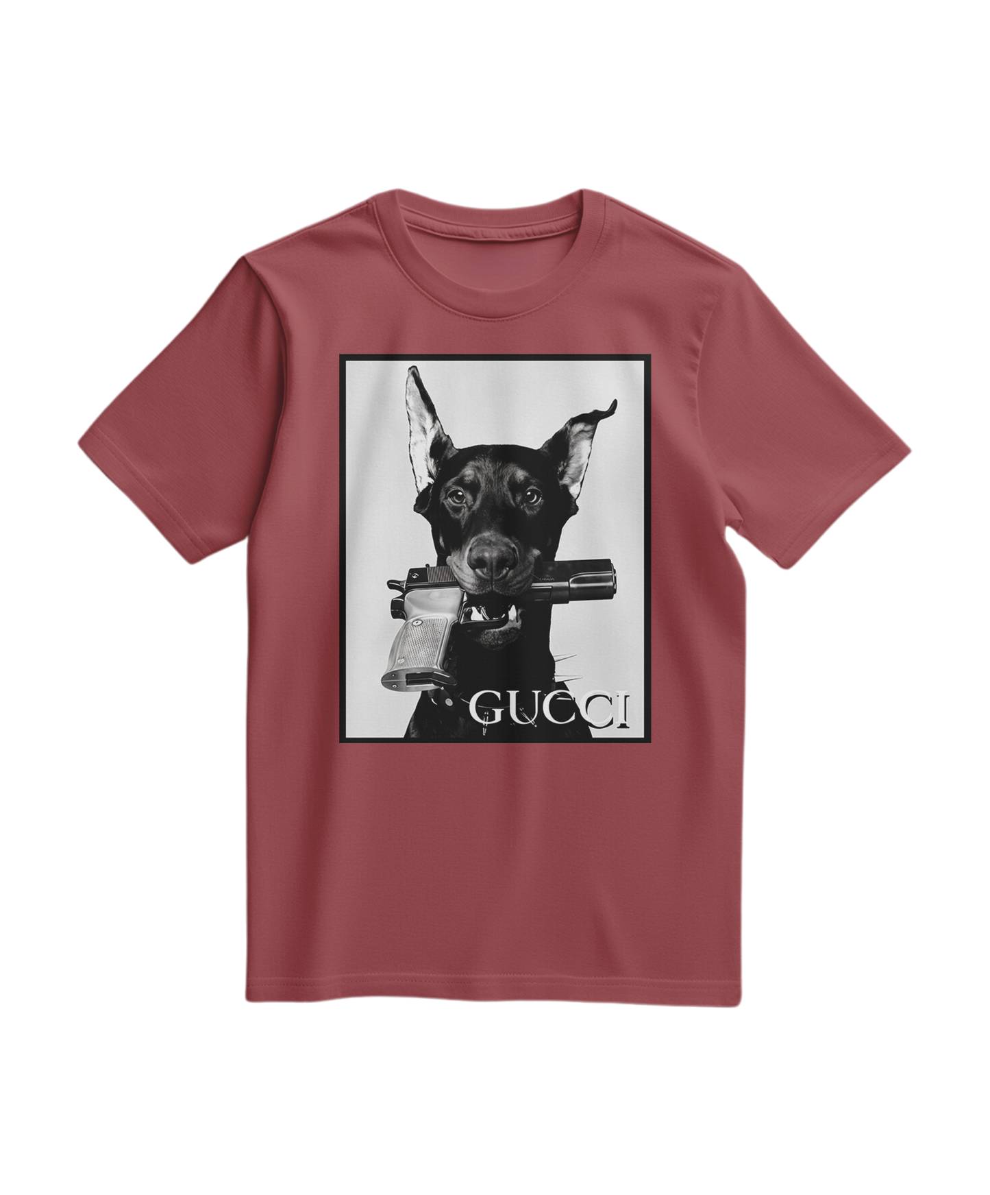Camiseta Dog Amunition da Camalestore, T-shirt de cor terracota com estampa de cachorro, roupa casual para cães e humanos