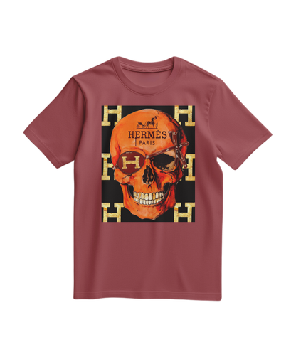 Camiseta T-shirt Iconic Skull da Camalestore, com estampa de caveira em tom teracota, modelo casual e confortável.