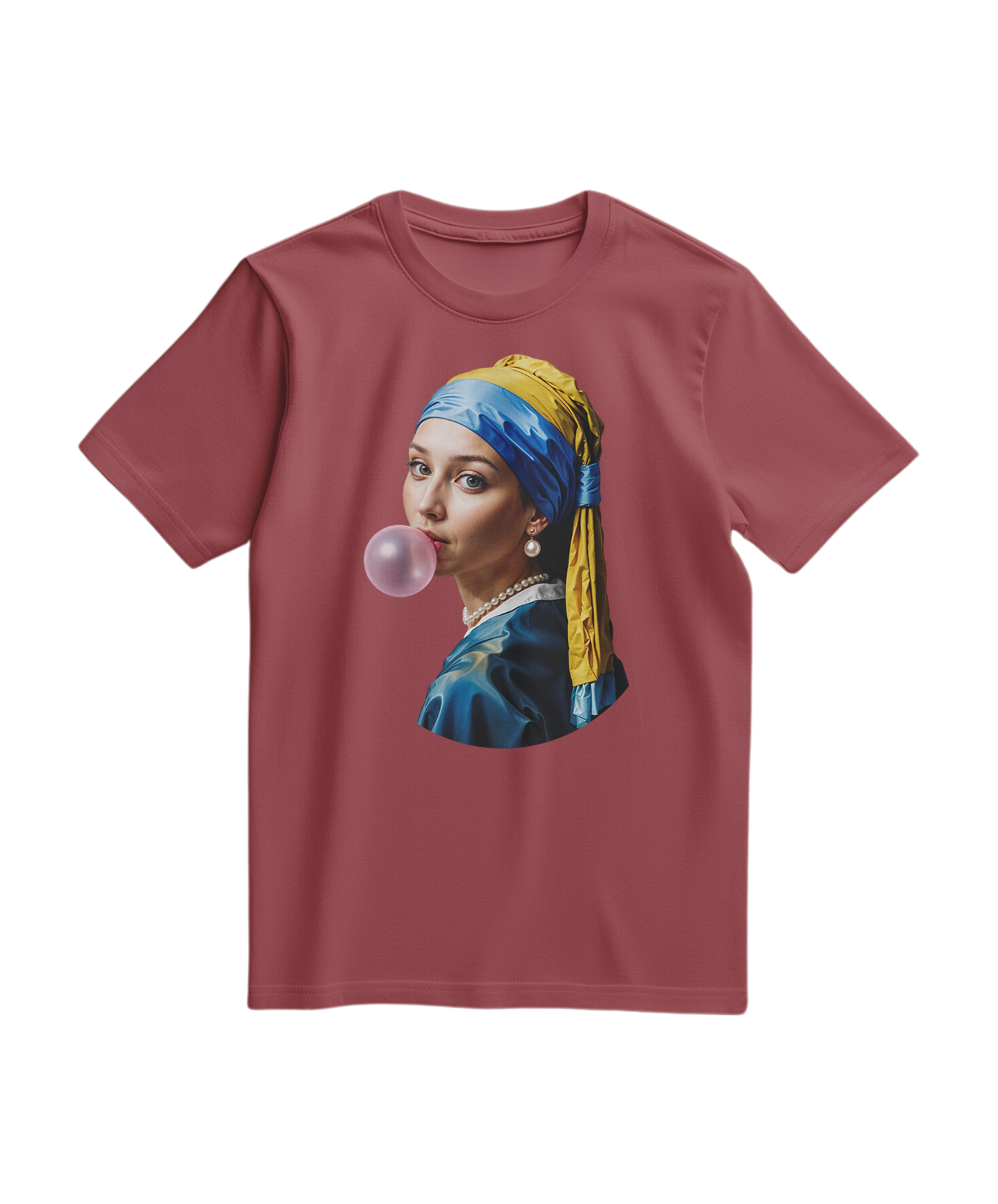 Camalestore T-shirt Pearl Bubble em terracota com detalhes de bolhas, manga curta e tecido confortável.