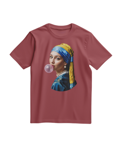 Camalestore T-shirt Pearl Bubble em terracota com detalhes de bolhas, manga curta e tecido confortável.