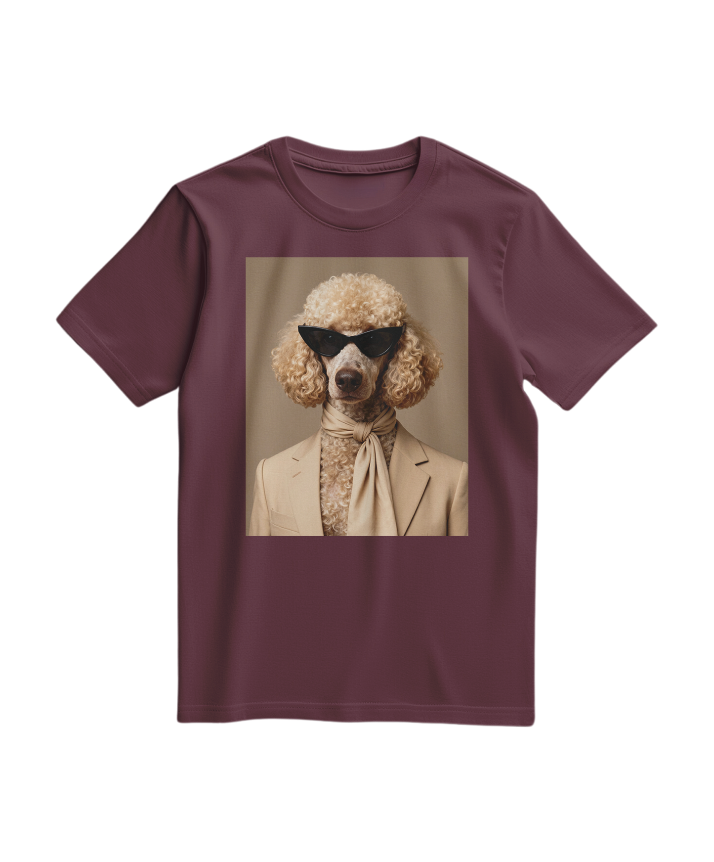 Camalestore camiseta Poodle Tailor vinho, camiseta de algodão com estampa de poodle, modelo casual para homens e mulheres