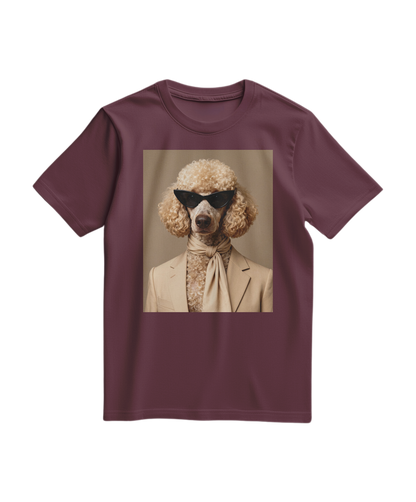 Camalestore camiseta Poodle Tailor vinho, camiseta de algodão com estampa de poodle, modelo casual para homens e mulheres