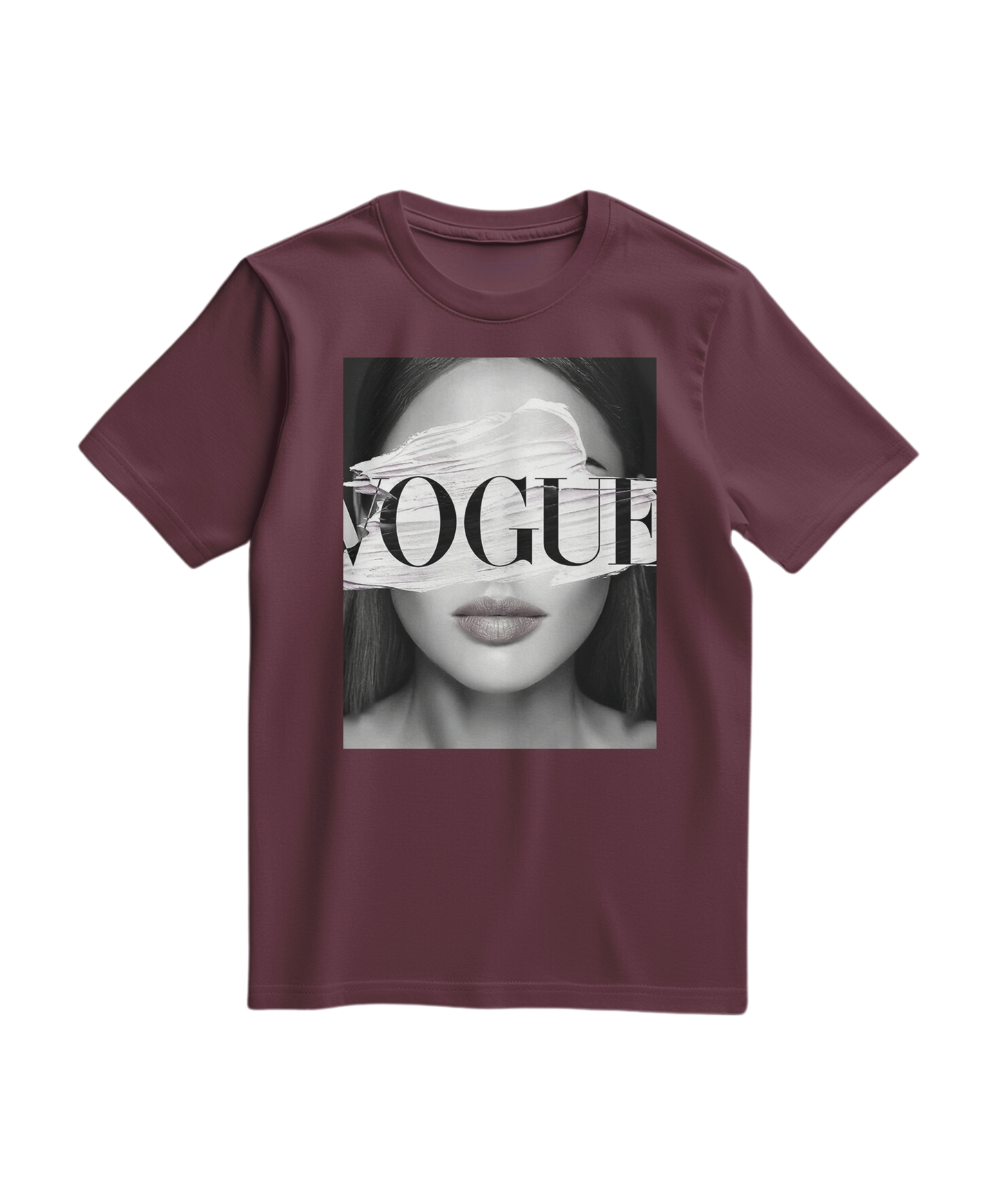 Camalestore T-shirt V Eyes vinho com estampa gráfica nas costas, camiseta casual de algodão para uso diário.