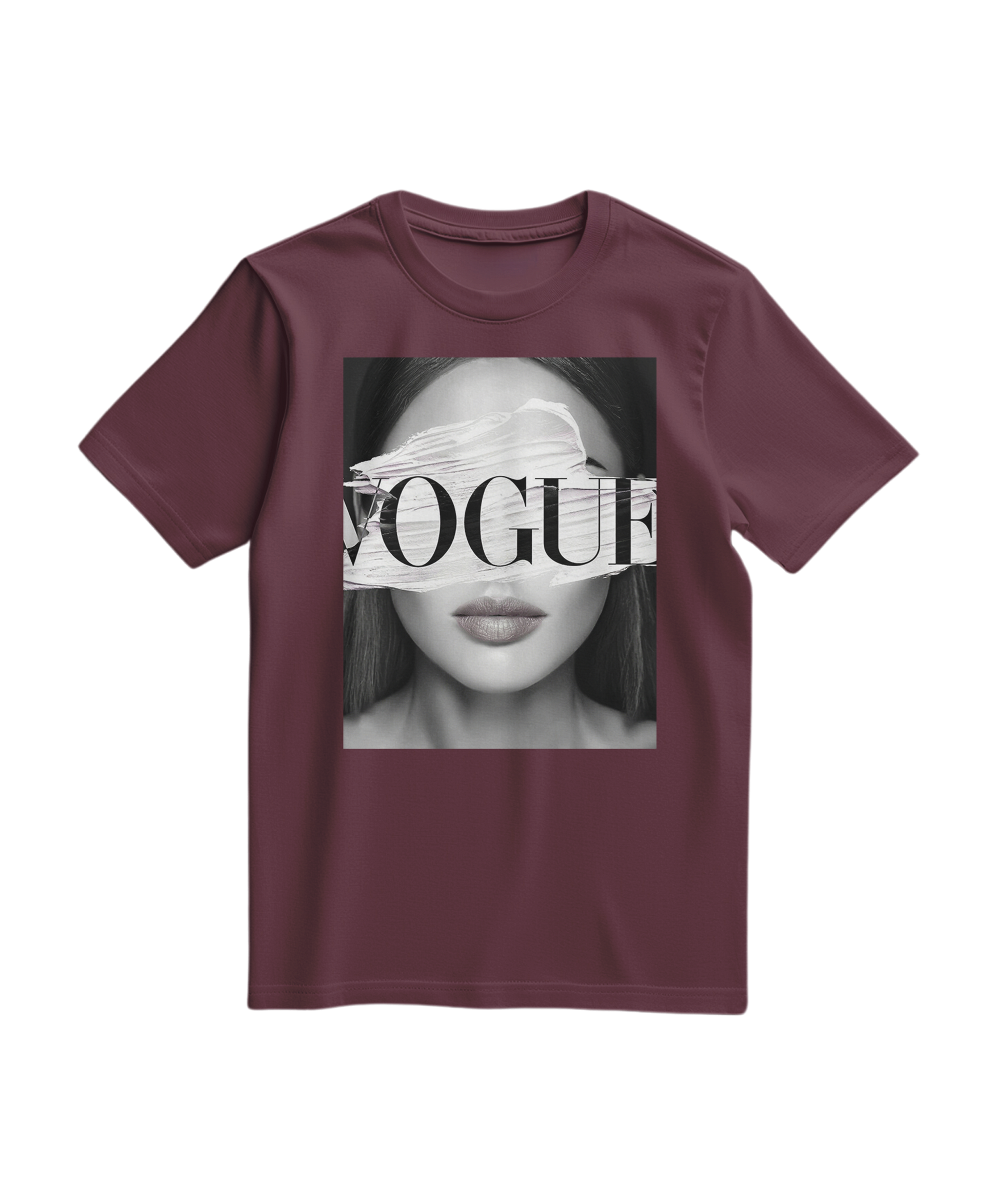 Camalestore T-shirt V Eyes vinho com estampa gráfica nas costas, camiseta casual de algodão para uso diário.