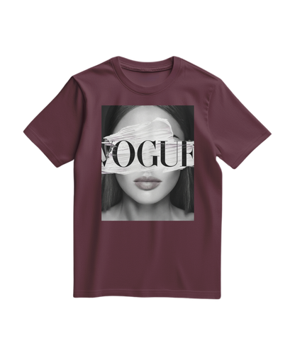 Camalestore T-shirt V Eyes vinho com estampa gráfica nas costas, camiseta casual de algodão para uso diário.
