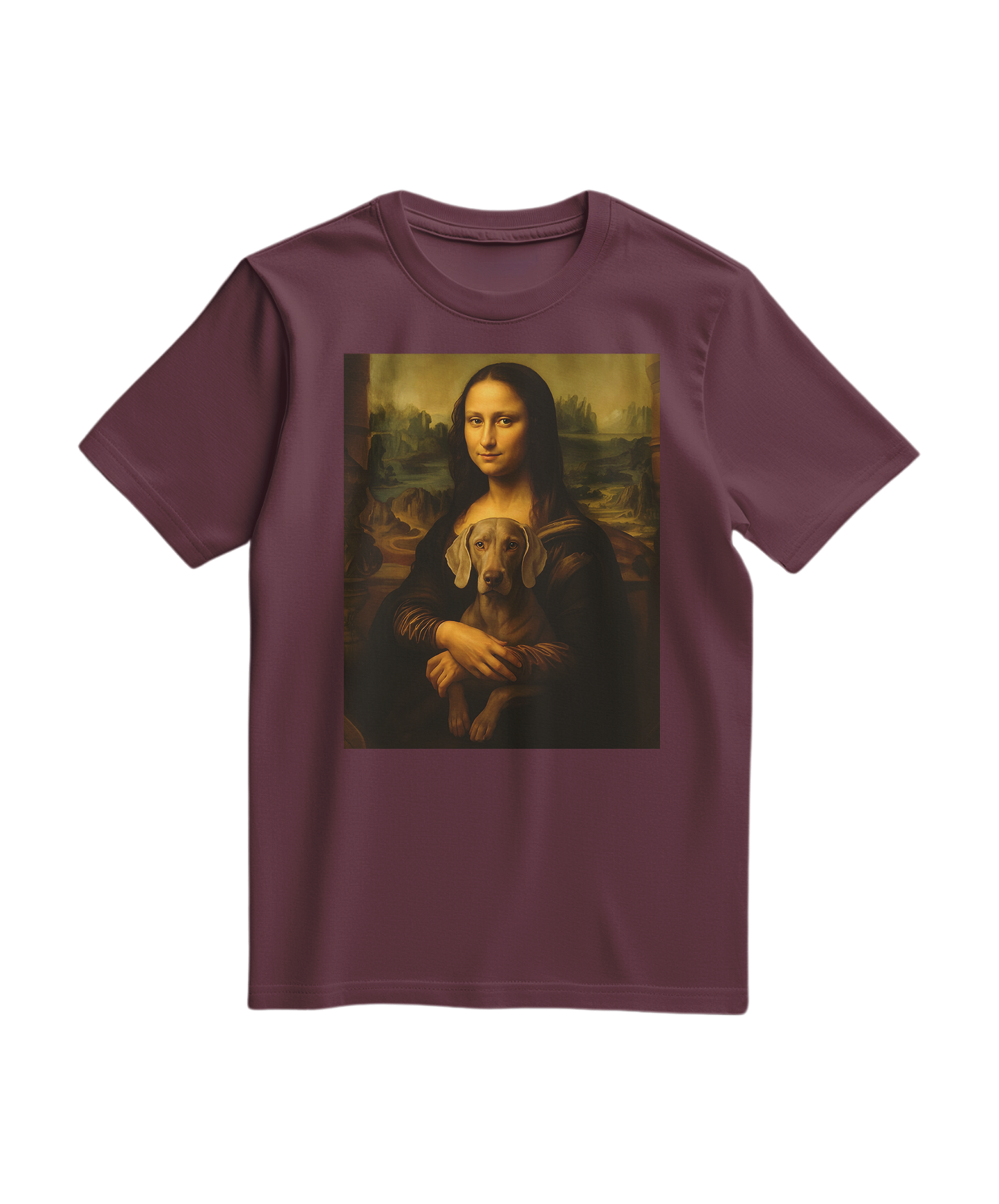 Camiseta Mona Wei da Camalestore em tom vinho, com design moderno e confortável, exibida em modelo usando a peça.