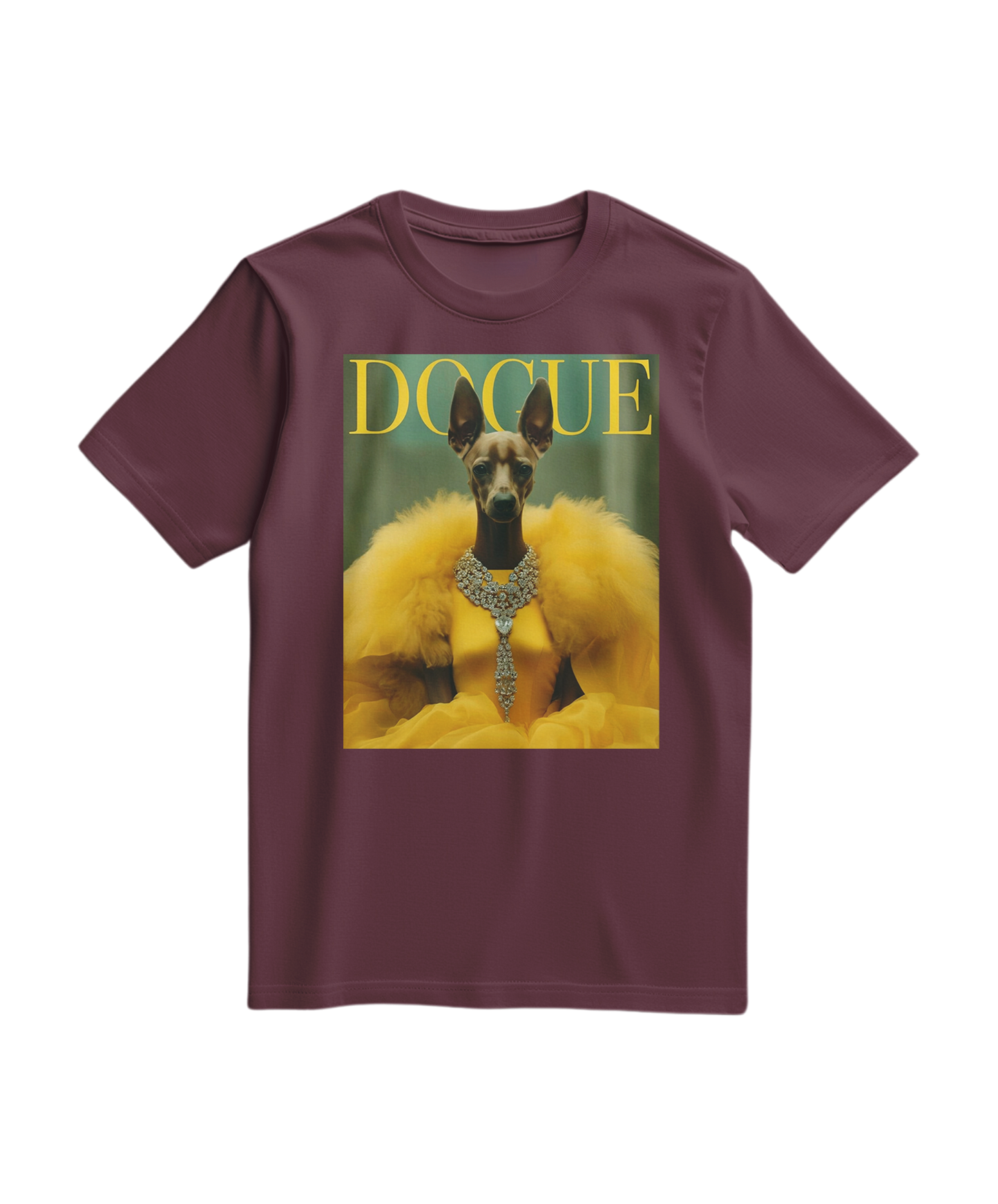 Camiseta T-shirt Dogue Majestic em vinho, com estampa detalhada de cachorro Dogue na frente, feita pela marca Camalestore