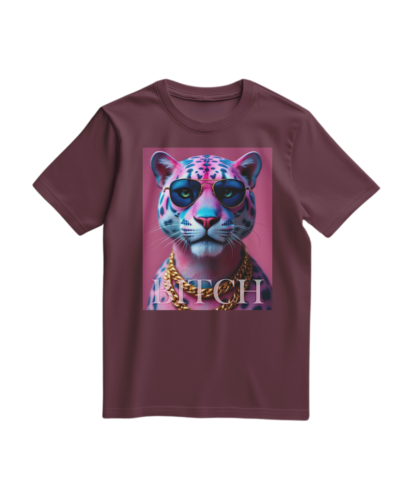 T-shirt Neon Jungle Boss da Camalestore, camiseta de cor vinho com design vibrante de floresta e texto.