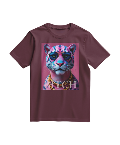 T-shirt Neon Jungle Boss da Camalestore, camiseta de cor vinho com design vibrante de floresta e texto.