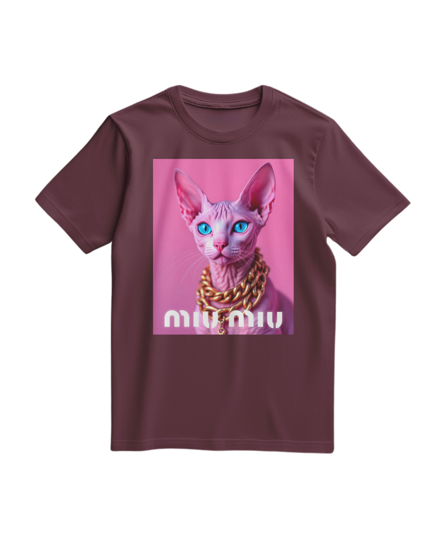 Camiseta rosa com detalhes dourados Sphynx, t-shirt da marca Camalestore, vista frontal com design elegante.