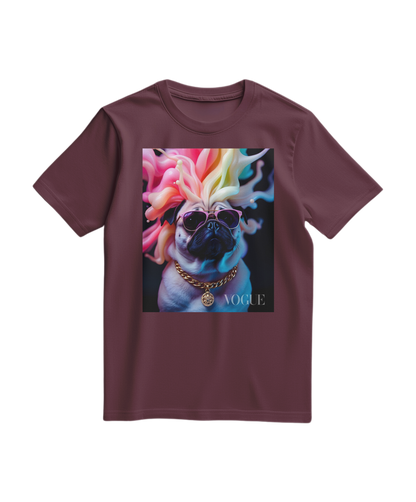 Camiseta Pug Chromatic Elite da Camalestore, t-shirt de cor vinho com estampa de buldogue na frente, design moderno e casual