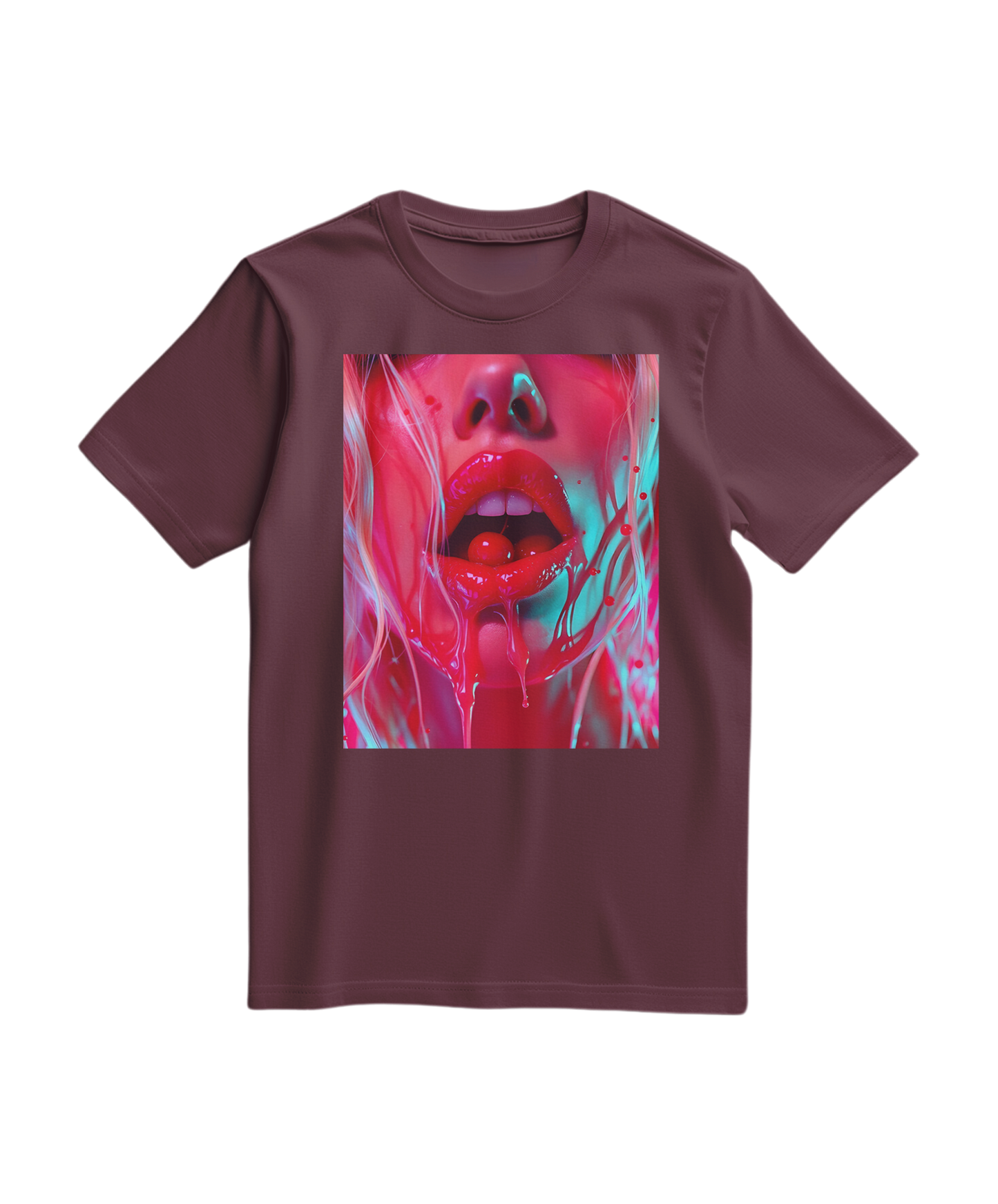 Camiseta Cherry Glaze da Camalestore, estilo casual com estampa de cereja, em tecido confortável, vista frontal.