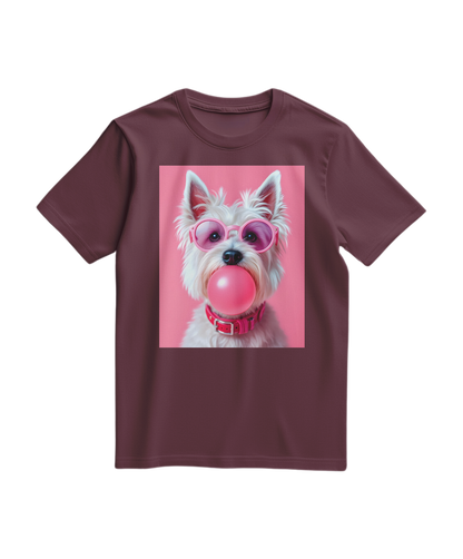 Camiseta Bubble Terrier da Camalestore, T-shirt vinho com estampa de cachorro terrier em destaque.