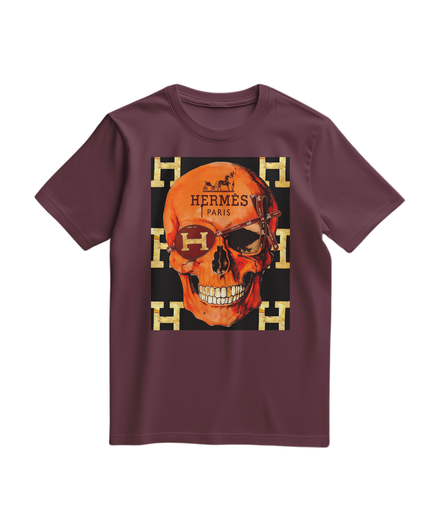Camalestore camiseta Iconic Skull de cor vinho, com estampa de caveira, exibe design moderno e confortável.