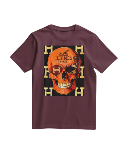 Camalestore camiseta Iconic Skull de cor vinho, com estampa de caveira, exibe design moderno e confortável.