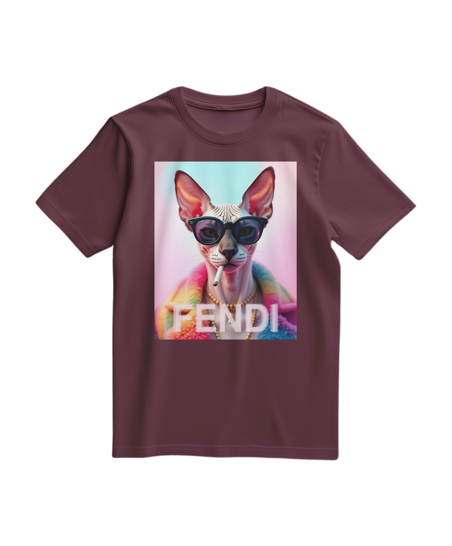 Camalestore camiseta Sphynx Prism vinho, estampa colorida e detalhes visíveis em tecido confortável, ideal para estilo casual.