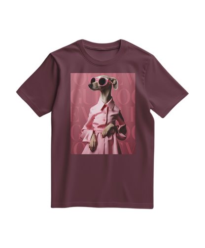 Camiseta Skinny Pinky da Camalestore, t-shirt rosa ajustada, vista frontal com detalhes de tecido.